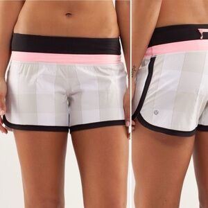 lululemon Groovey Run Shorts  Women's Plaid Athletic Shorts - Black, White, Pink